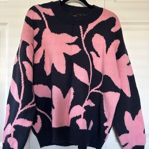 Ann Taylor Petite Floral Wedge Sweater Pink Bellini Size XXL